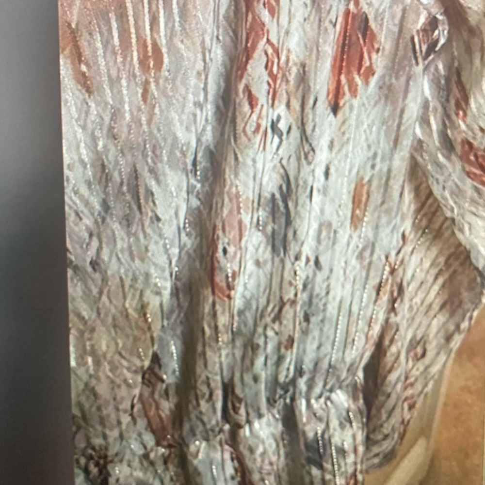 White House Black Market Metallic Floral Pleated Dress in Ivory and Copper